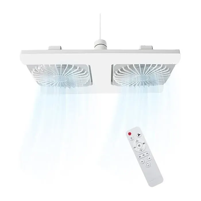Double ventilateur plafond E27 LED minuterie 3 vitesses 3 modes lumière salon/bureau/dortoir
