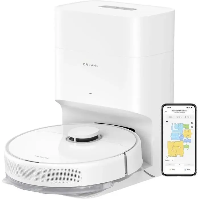 DREAME D10 Plus Gen 2 - Robot Aspirateur Laveur avec Vidange Automatique Poussière - Navigation LiDAR - Puissance 6000 Pa