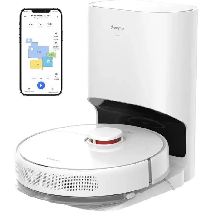 Dreame D10 Plus - Robot Aspirateur Laveur avec Vidange Automatique Poussière - Stock jusquà 90 Jours de Poussière- Navigation LiDAR