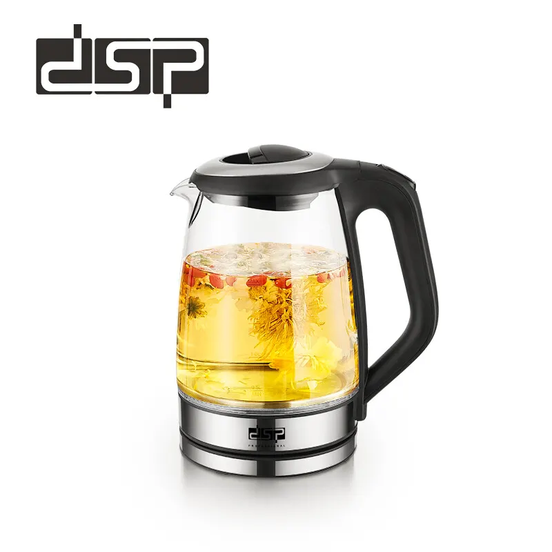 DSP Bouilloire Électrique en Verre 1,7 L - 2200 W pour une Ébullition Rapide, Base 360° et Éclairage LED, Idéale pour la Maison