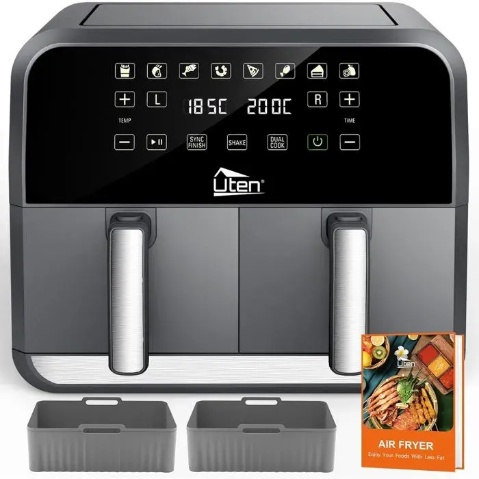 Dual Air Fryer 8 L Friteuse Sans Huile Avec 2 Tapis En Silicone 114 Recettes 8 En 1 Avec Sync Finish Ecran Numérique Ra[PE553]