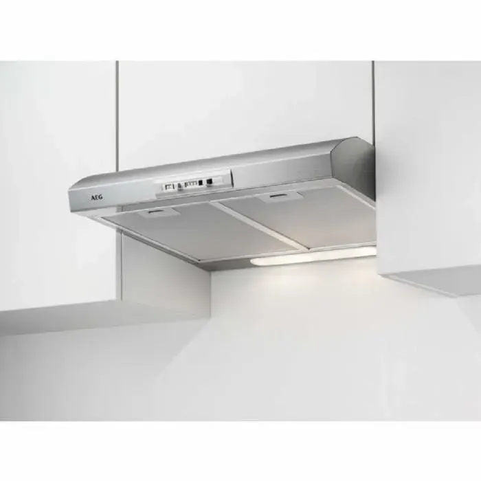 DUB1611M Hotte encastrable/évacuation dair ou recyclage / 60 cm/acier inoxydable/max. 71 m³/h/min. 63 - max. 69 dB(A) / D/interru