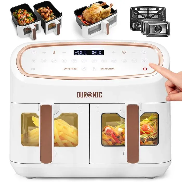 Duronic AF34 WE Set Friteuse à Air avec 1 grand tiroir de 10L et 2 petits tiroirs de 5L inclus 10 Programmes de Cuisson Préréglés