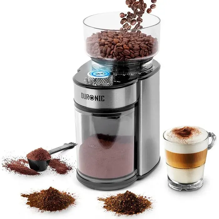 Duronic BG200 Moulin à Café électrique de 200W 35 Réglages de Moulure différents Capacité de 200 g Acier Inoxydable Jusquà