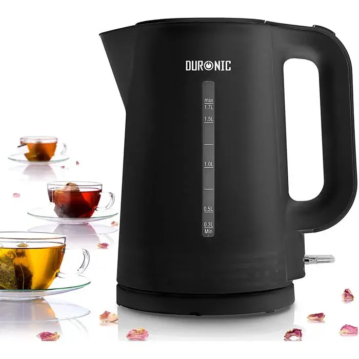 Duronic EK17 BK Bouilloire électrique de 2200W Design moderne 17 L Chauffe rapidement Noir Base à 360° Arrêt
