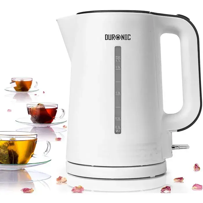 Duronic EK17 WE Bouilloire électrique de 2200W Design moderne 17 L Chauffe rapidement Blanc Base à 360° Arrêt