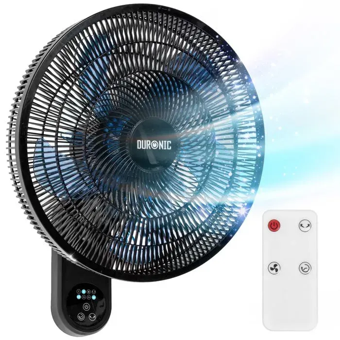 Duronic FN42 BK Ventilateur mural 50W Aérateur de 16 pouces 3 vitesses Minuterie Oscillation à 60° Télécommande incluse avec 5 mètre