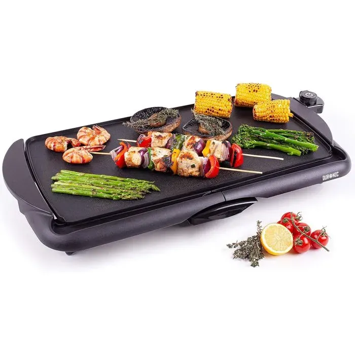 Duronic GP20 Plancha électrique antiadhésive XL 6 à 8 personnes 2000W 52 x 27 cm avec thermostat et bac à jus amovible Cuisson sans