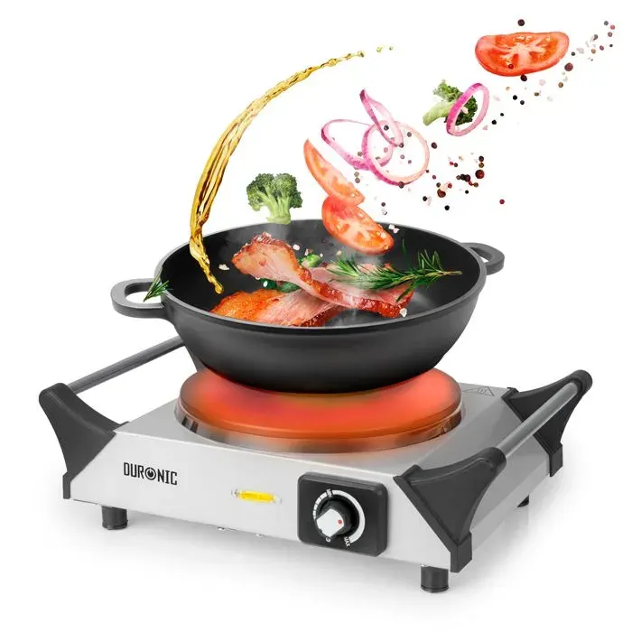 Duronic HP1 SS Plaque de cuisson chauffante électrique avec foyer en fonte de 20 cm 1500W Compacte et mobile Poignées ergonomi