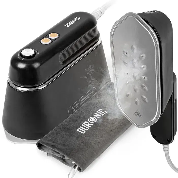 Duronic HS90 BK Fer à repasser de voyage Portable Utilisation horizontale et verticale 2 fonctions vapeur Poignée rétractable