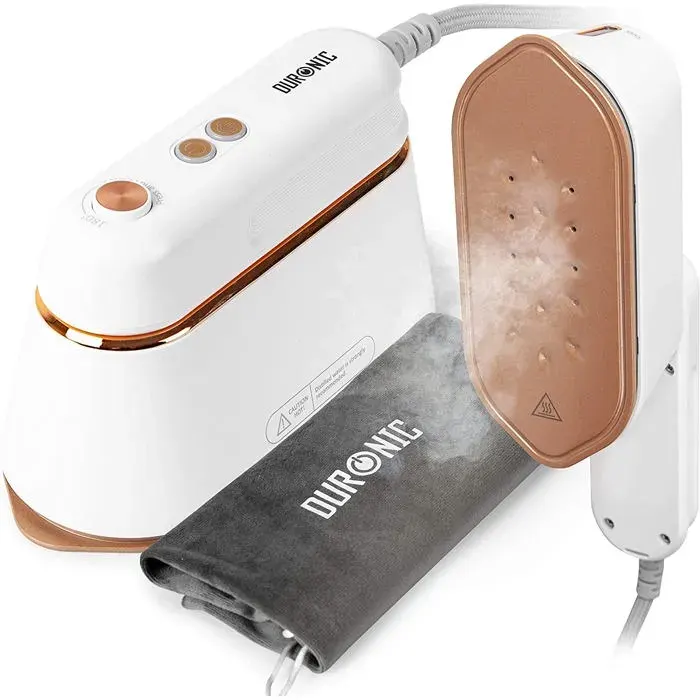 Duronic HS90 WE Fer à repasser de voyage Portable Utilisation horizontale et verticale 2 fonctions vapeur Poignée rétractable