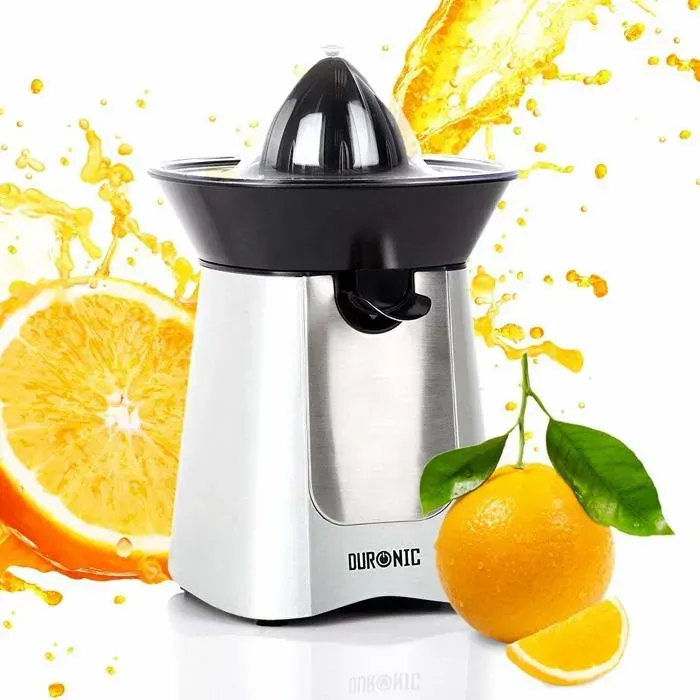 Duronic JE6 SR Presse-agrume électrique compact en inox de 100W - Bec verseur - 2 Cônes interchangeables - Idéal pour jus