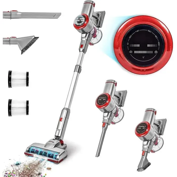 Duronic VC24 Aspirateur Balai sans Fil de 220W avec 1 Batterie au Lithium Rechargeable Aspirateur léger autoportant pour Moquette