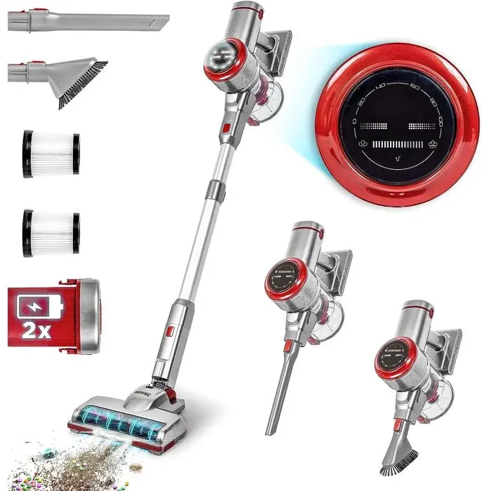 Duronic VC28 Aspirateur Balai sans Fil de 220W avec 2 Batteries au Lithium Rechargeable Aspirateur léger autoportant pour
