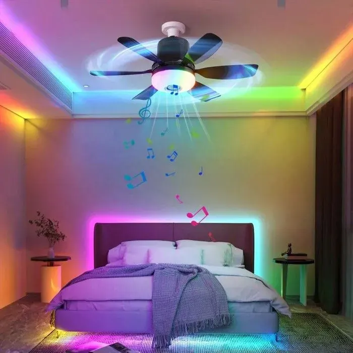 E27 Ventilateur de plafond à LED 3 Vitesse Fan Silencieux avec Dimmable Eclairage 3 Couleurs 6 Pales télécommand Salon Chambre