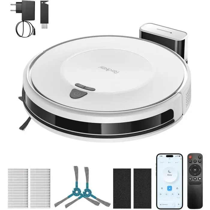 E6 Aspirateur RobotRobot Aspirateur Avec 7000 Pa Puissance D’AspirationJusqu’À 170 Min AutonomieAvec Station De ChargeTélécomma