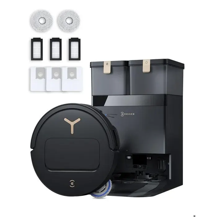ECOVACS DEEBOT T50 Pro Omni Gen3 Aspirateur Robot Laveur Care Kit - 25000 Pa Lavage 75 °C Séchage air chaud Ultra-fin 81 mm