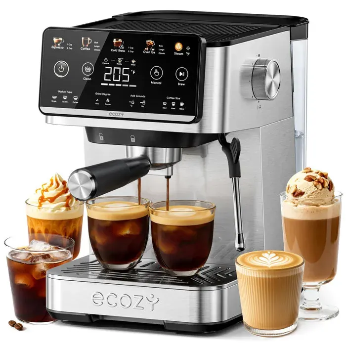ecozy Brezzano Elite 4-en-1 Combiné Machine à Expresso et Cafetière avec Mousseur à Lait