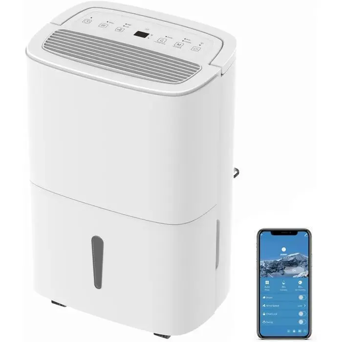 EDENDIRECT WIFI Déshumidificateur Portable 50L/Jour avec Pompe de Relevage Purificateur dairFilter à Charbon ActifMinuterie 24h