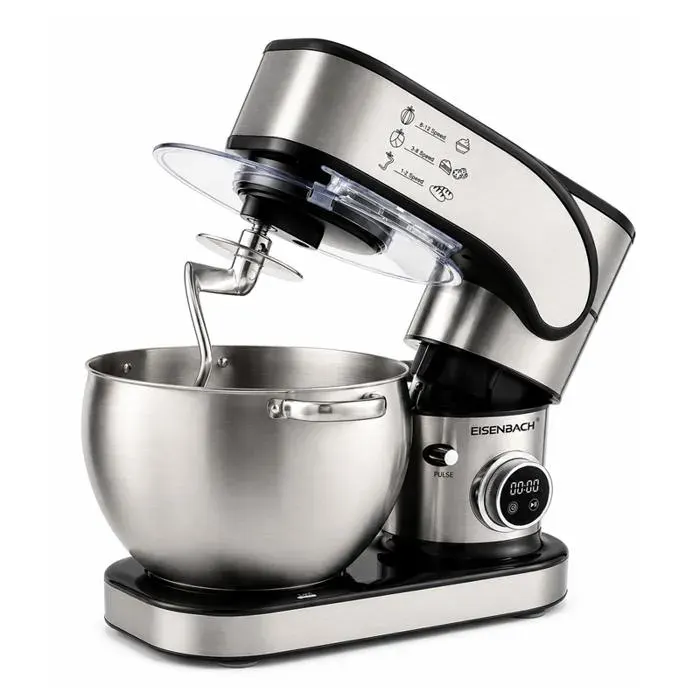 Eisenbach Robot Pâtissier 16 L 2800 W Mélange Planétaire 12 Vitesses Bol Inox Écran LED Tactile Couvercle Anti-Éclaboussures