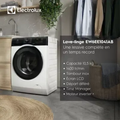 Electrolux - Lave Linge Hublot Ew6ee1041ab - 10,5 Kg - 1400 Tr/Min - Classe A - Moteur Induction — vue 9