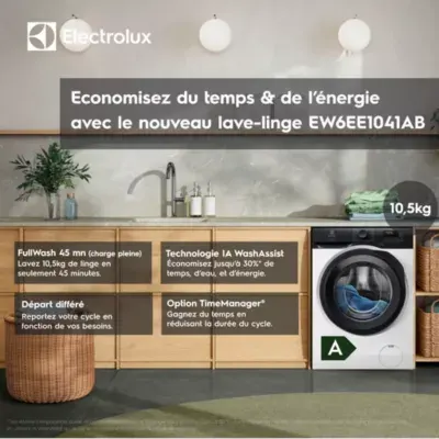 Electrolux - Lave Linge Hublot Ew6ee1041ab - 10,5 Kg - 1400 Tr/Min - Classe A - Moteur Induction — vue 3