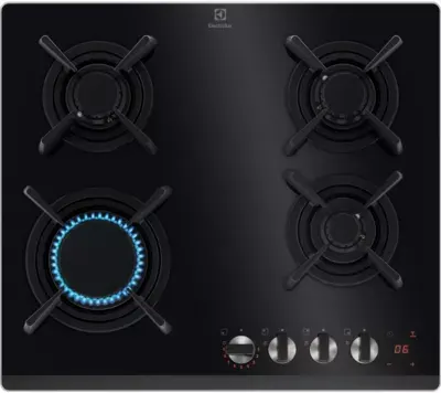 Electrolux - Plaque Gaz Kgg643753k - 4 Foyers Verre Noir Et Grilles Fonte