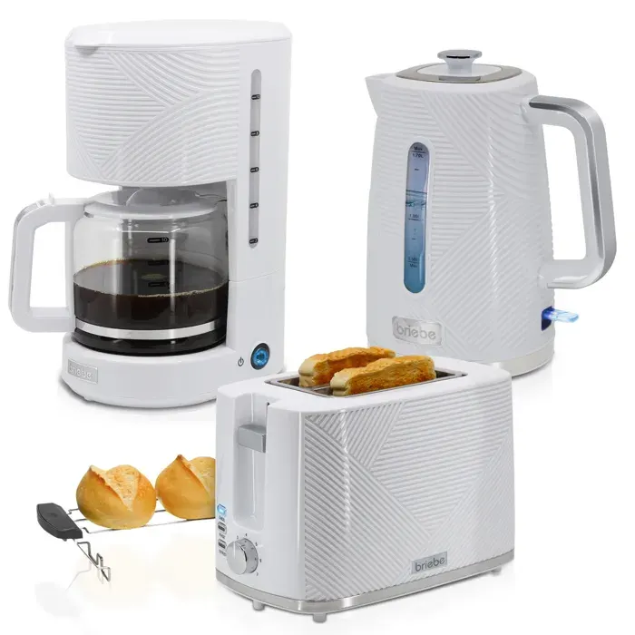 Elegance Ensemble Grille Pain 2 Fentes Bouilloire 17L Cafetière Filtre 10 Tasse Briebe SKT1178WHT Blanc