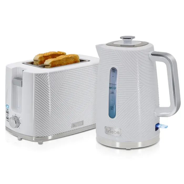 Elegance Ensemble Grille Pain 2 Fentes Large Bouilloire Électrique 17L sans BPA Briebe SKT1170WHT 2200W Blanc