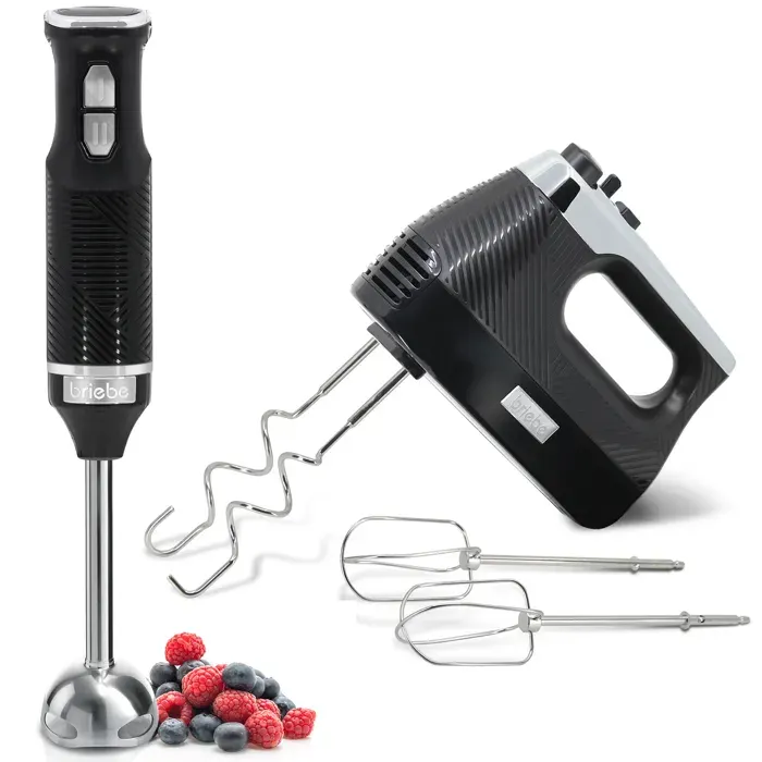Elegance Set Mixeur Plongeant 2 Vitesses + Batteur Pâtisserie 5 Vitesses + TURBO Briebe SKT1187BLK 600W Noir