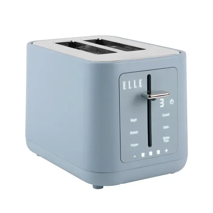 ELLE Grille-Pain 2 Fentes Extra Larges Digital – Toaster à Écran 6 Niveaux Fonctions Bagel Ramasse-Miettes Amovible 980W - Bleu