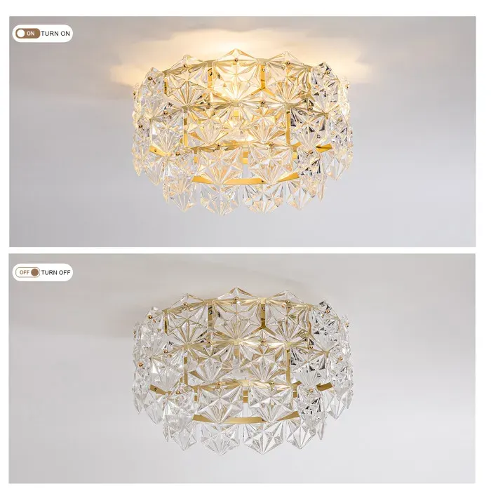 ELVORIN lustre ventilateur cristal 50 x 50 x 295 cm or télécommande et application Bluetooth 6 vitesses réversible