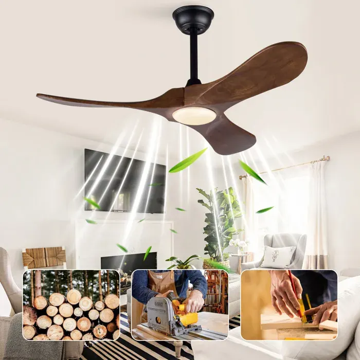 ELVORIN Ventilateur de plafond avec éclairage 106 x 106 x 325 cm 42 pouces 3 pales en bois LED 3CCT télécommande noir