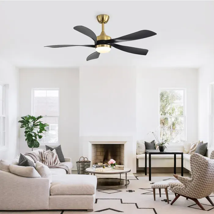 ELVORIN ventilateur de plafond avec éclairage lumière variable moteur silencieux réversible noir et doré