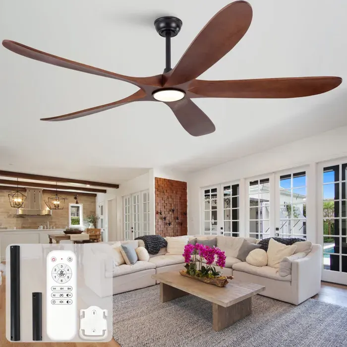 ELVORIN Ventilateur de plafond avec lumière 176 x 176 x 31 cm 5 pales en bois noyer foncé
