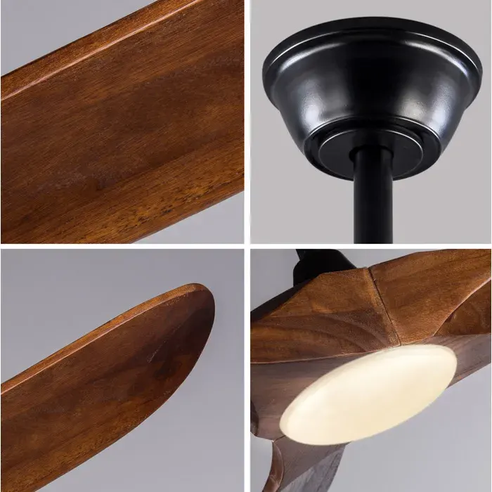 ELVORIN Ventilateur de plafond avec lumière LED intégrée 52 pouces 132 x 132 x 30 cm 3 pales en bois noir et noyer foncé