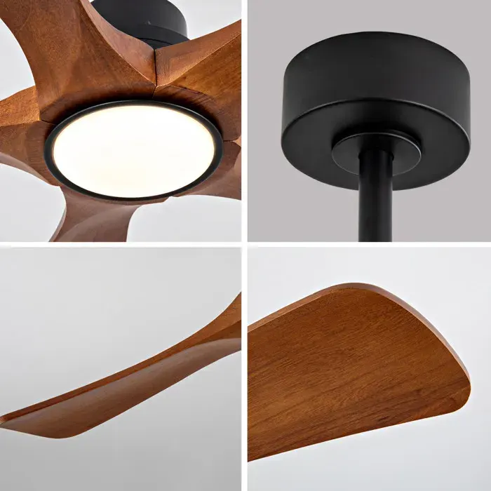 ELVORIN Ventilateur de plafond LED 107 x 107 x 343 cm 5 pales en bois télécommande 6 vitesses réversible noir