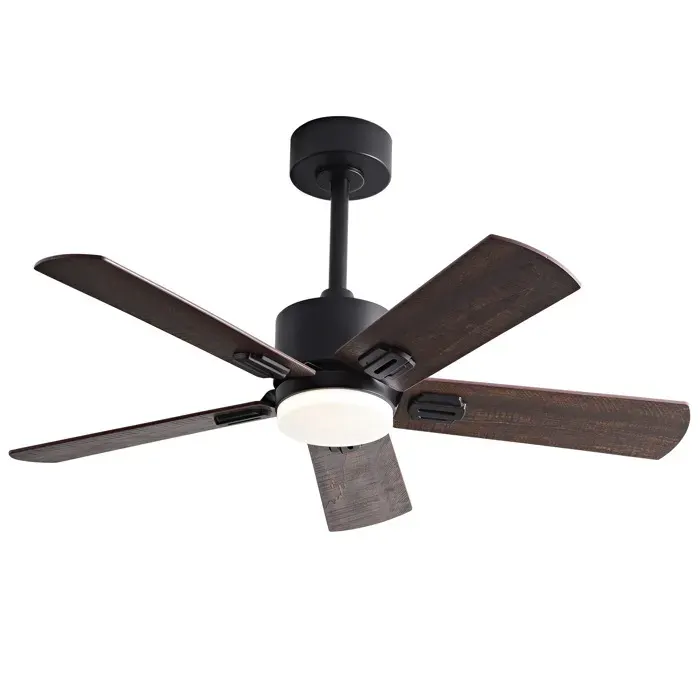 ELVORIN Ventilateur de plafond LED 42 pouces 5 pales noir effet noyer