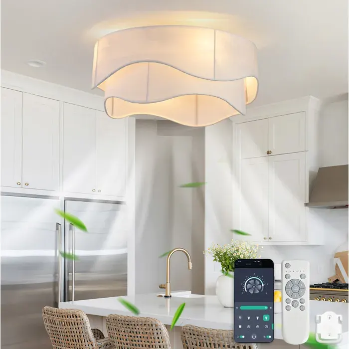 ELVORIN Ventilateur de plafond lumineux 50 x 50 x 24 cm Bluetooth 6 vitesses