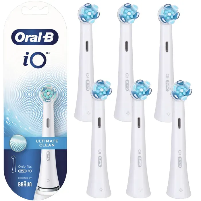 Embout brosse à dents électrique - ORAL‑B - iO Ultimate Clean - Pack 6 - Élimine 100% plaque - Compatible iO — coloris Blanc