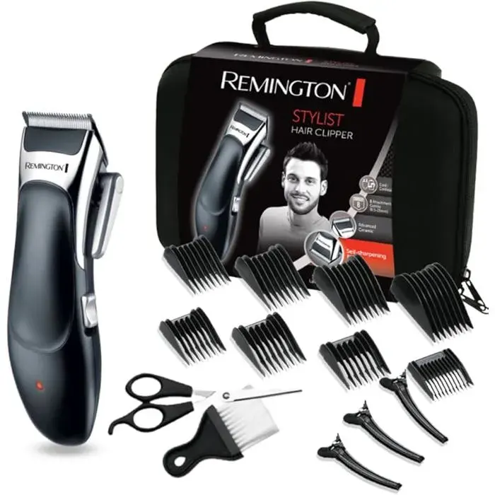 emington Tondeuse Cheveux [Kit Coiffeur Professionnel] Stylist Noir &amp Argent (Lames Céramique Auto-Affûtées Se TONDEUSE A BARBE