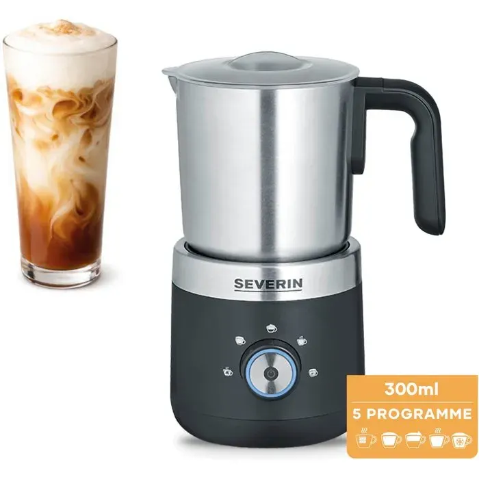 Emulsionneur de lait à induction - SEVERIN - SM3588 - Mousseur de lait chaud ou froid 300 ml en inox - 550 W - inox/noir
