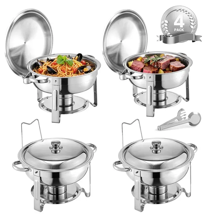 Ensemble Buffet de Réchauds - DUOKU - Lot de 4 - Acier Inoxydable - 5 Pintes - Support Pliable