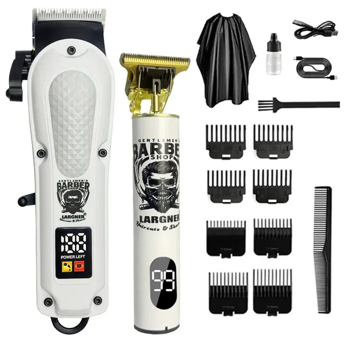 Ensemble coiffure professionnel LARGNER : tondeuse finition rasoir avec écran numérique pour barbershop et usage domestique.