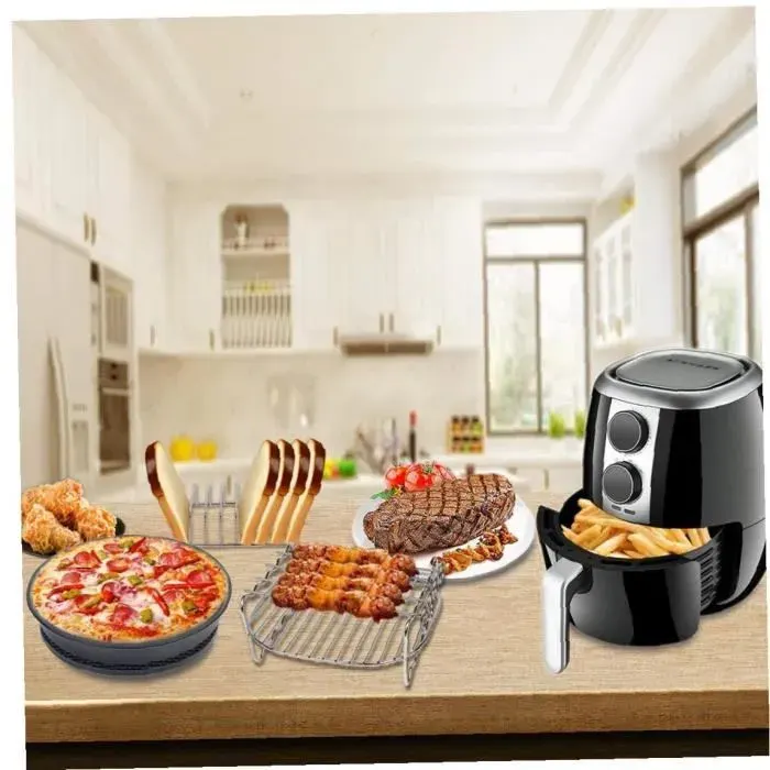 Ensemble daccessoires dAir Fryer comprenant un rack de cuisson 8 pouces support métallique une pince anti-chaude œ et vapeur 6pcs