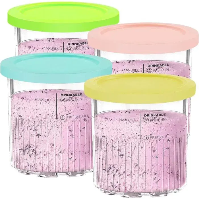 Ensemble de 4 récipients Creami pour sorbetière Ninja Creami Deluxe séries NC501 NC501EU et NC500 pots et couvercles sans