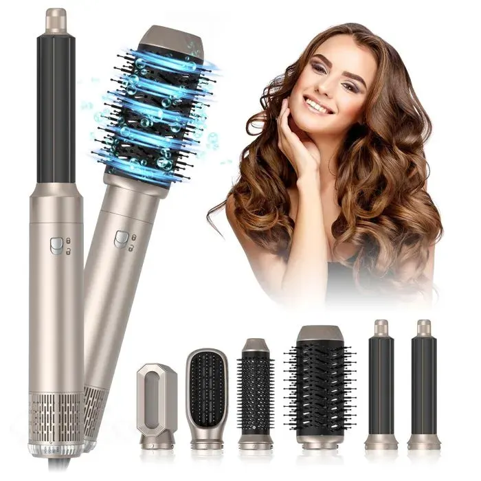 Ensemble de brosses sèche-cheveux 6 en 1 pour boucler donner du volume lisser et coiffer anti-frisottis avec ions négatifs