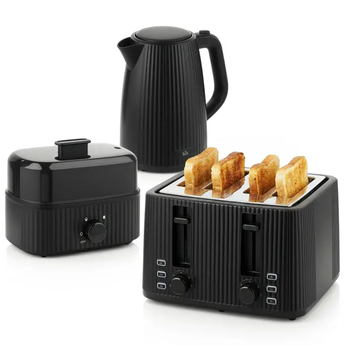 Ensemble petit-déjeuner - Bouilloire et grille-pain avec cuiseur à œufs - Bouilloire 17 L - Toaster 4 tranches - Noir - ZENLINKJH