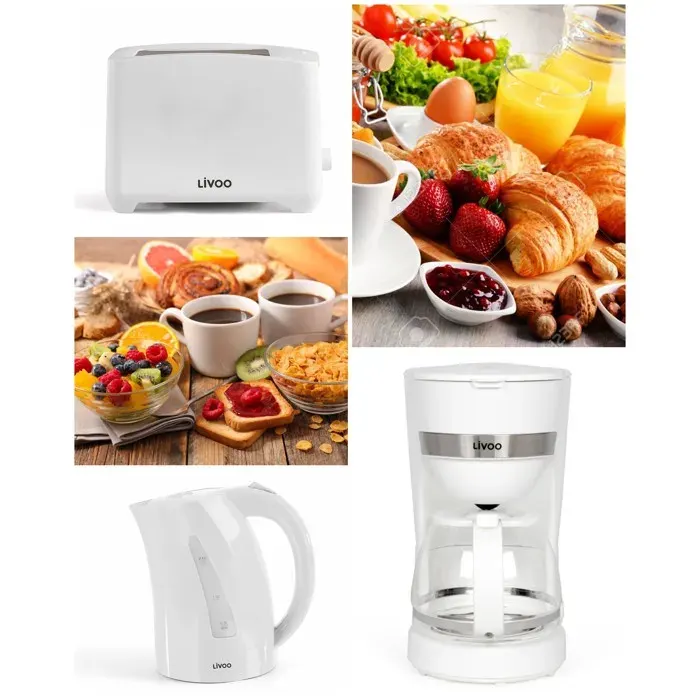 Ensemble petit-déjeuner - LIVOO - 3-en-1 Bouilloire/Cafetière/Grille-pain - 17 L - 2200 W - Blanc