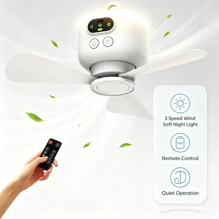 entilateur Plafond avec Lumiere - 3 Pales Blanches - Dimmable Silencieux 3 Vitesses Télécommande pour Cuisine Chambre Salon